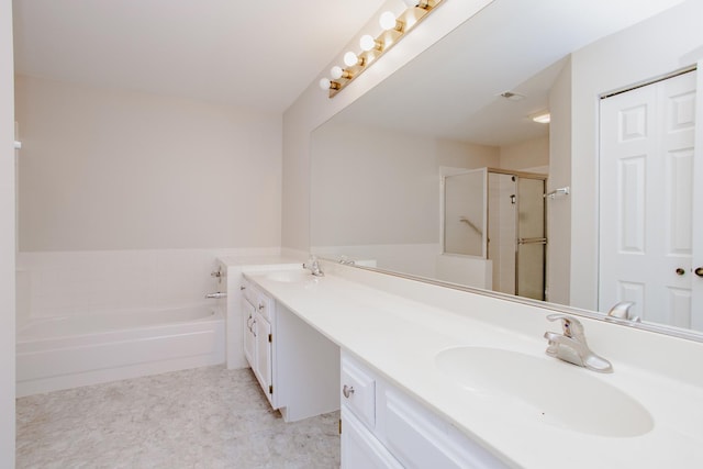1402 Orange Ct Unit D, Mount Prospect, IL 60056 - full bathroom featuring double vanity, a garden tub, and a shower stall
