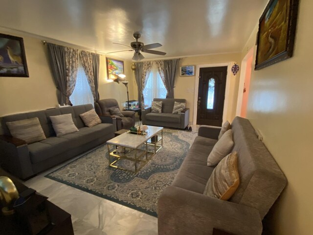 3846 Brummel St, Skokie, IL 60076 - living room featuring a ceiling fan