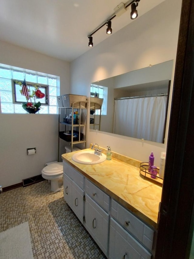 1173 Lucas St, Calumet City, IL 60409 - full bath with track lighting, toilet, vanity, and curtained shower