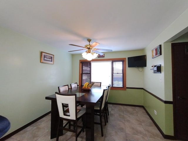 1173 Lucas St, Calumet City, IL 60409 - dining room featuring a ceiling fan, light tile patterned floors, and baseboards