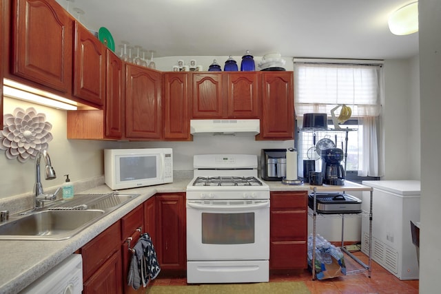 2605 S Indiana Ave Unit 402, Chicago, IL 60616 - kitchen featuring white appliances, under cabinet range hood, a sink, and light countertops