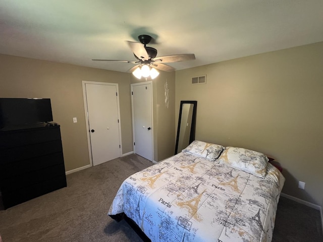 7427 Mccurry Rd, Roscoe, IL 61073 - bedroom featuring dark colored carpet, a ceiling fan, and baseboards