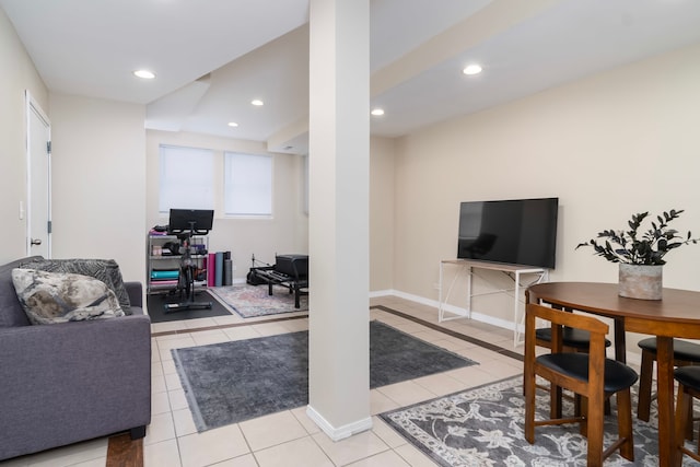 4639 S Saint Lawrence Ave Unit 2, Chicago, IL 60653 - tiled living area featuring recessed lighting, a desk, and baseboards