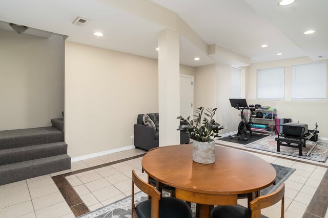 4639 S Saint Lawrence Ave Unit 2, Chicago, IL 60653 - tiled dining room featuring stairs, recessed lighting, and baseboards
