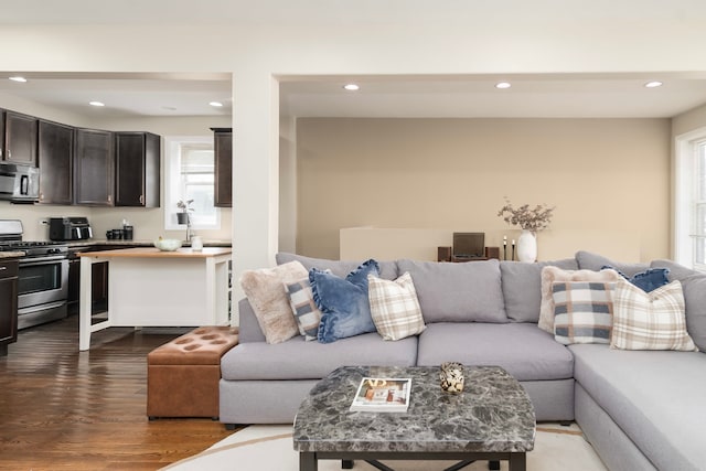 4639 S Saint Lawrence Ave Unit 2, Chicago, IL 60653 - living room featuring dark wood-style flooring and recessed lighting