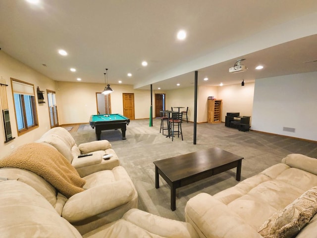 24-114 Lake Carroll Blvd, Lake Carroll, IL 61046 - living area with billiards table, light colored carpet, recessed lighting, and baseboards