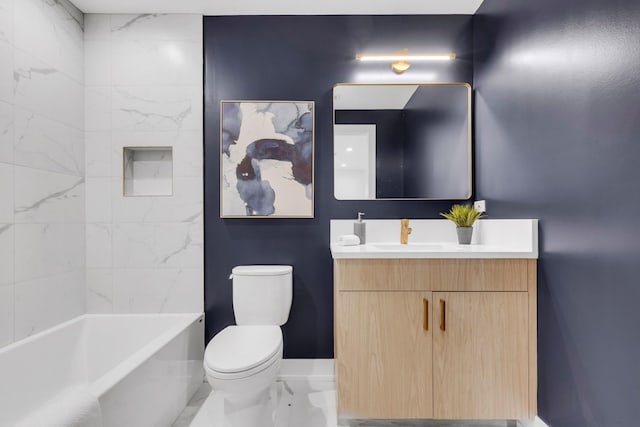 3204 N Kostner Ave Unit 307, Chicago, IL 60618 - full bathroom with toilet, vanity, marble finish floors, and shower / bathtub combination