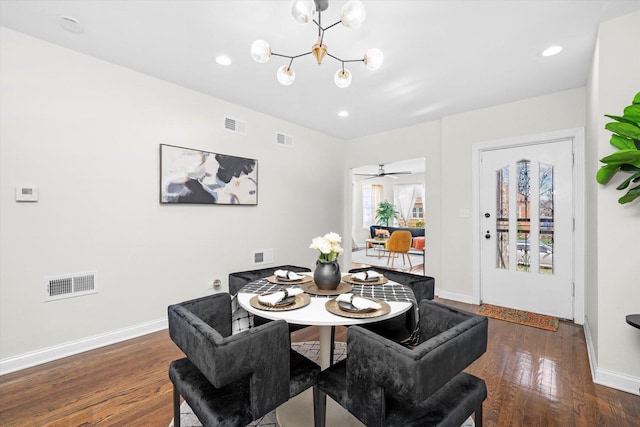8214 S Paxton Ave, Chicago, IL 60617 - dining space featuring wood finished floors, baseboards, a chandelier, and recessed lighting