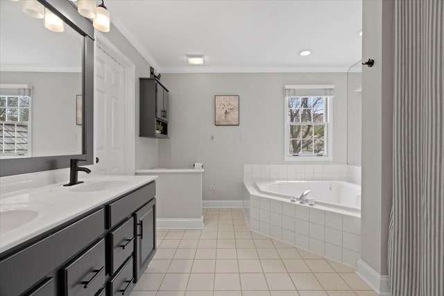 519 Long Hill Rd, Gurnee, IL 60031 - full bath featuring healthy amount of natural light, a bath, crown molding, baseboards, and tile patterned floors
