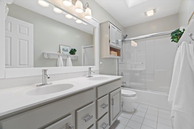519 Long Hill Rd, Gurnee, IL 60031 - full bath featuring tile patterned floors, toilet, double vanity, and bath / shower combo with glass door