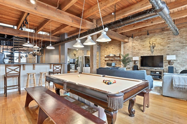 2435 N Sheffield Ave Unit 10, Chicago, IL 60614 - game room featuring wooden ceiling, wood finished floors, billiards table, and beamed ceiling