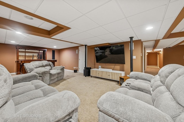 635 Mansfield Way, Oswego, IL 60543 - carpeted living area with baseboards, a drop ceiling, and recessed lighting