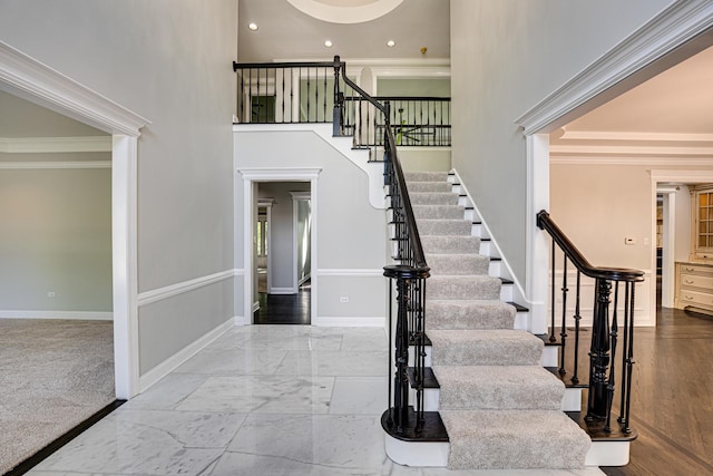 1565 Winberie Ct, Naperville, IL 60564 - foyer entrance with stairs, ornamental molding, baseboards, recessed lighting, and a towering ceiling