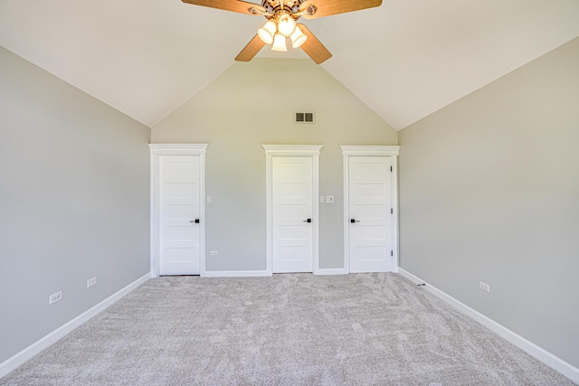 1565 Winberie Ct, Naperville, IL 60564 - unfurnished bedroom featuring high vaulted ceiling, carpet flooring, baseboards, and ceiling fan