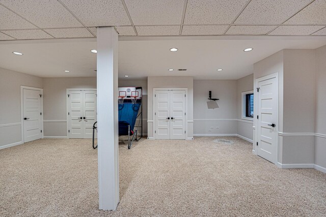 1565 Winberie Ct, Naperville, IL 60564 - below grade area featuring carpet floors, recessed lighting, a paneled ceiling, and baseboards