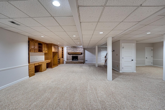 1565 Winberie Ct, Naperville, IL 60564 - finished basement featuring a fireplace, light carpet, baseboards, an office area, and recessed lighting
