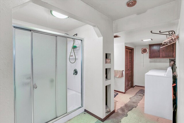 7 Birch Ln, Villa Grove, IL 61956 - full bath with a shower stall, washer / dryer, and baseboards