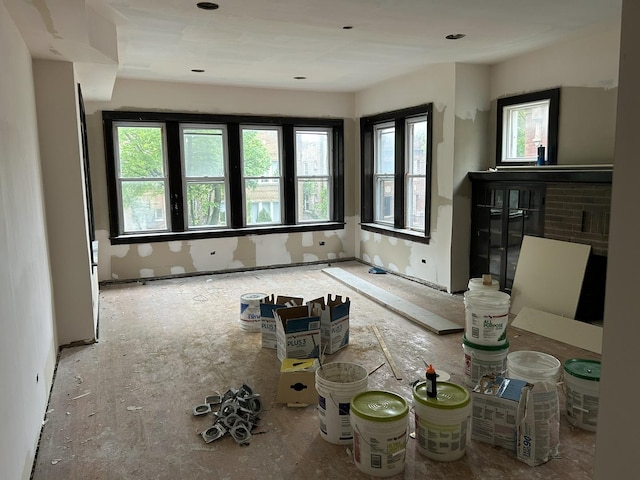 living area with a fireplace