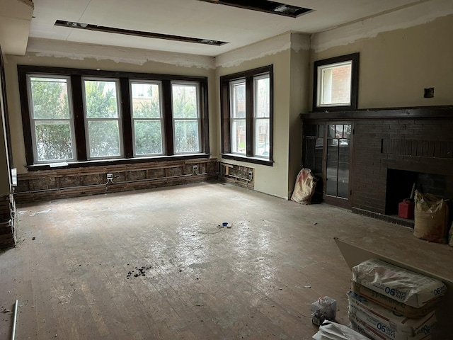 unfurnished living room with a fireplace