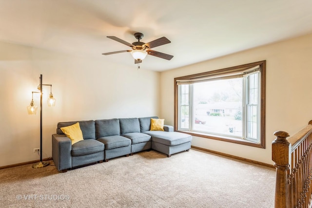 898 Shorewood Dr, Bartlett, IL 60103 - living area featuring carpet floors, ceiling fan, and baseboards
