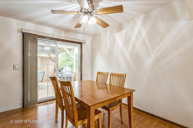 898 Shorewood Dr, Bartlett, IL 60103 - dining room featuring wood finished floors and ceiling fan