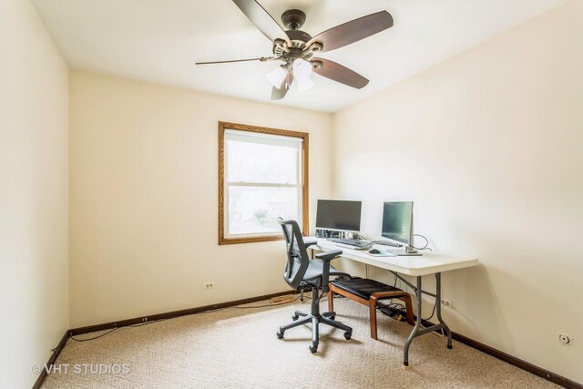 898 Shorewood Dr, Bartlett, IL 60103 - carpeted office space with ceiling fan and baseboards