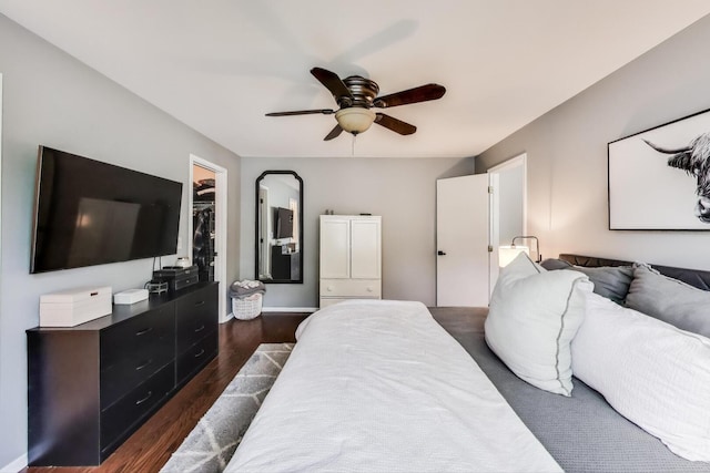 405 W Ivy Ln Unit 4A, Arlington Heights, IL 60004 - bedroom with dark wood-style floors, a spacious closet, ceiling fan, a closet, and baseboards