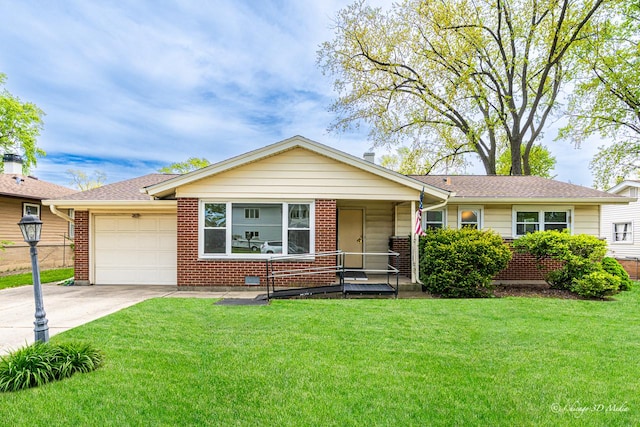265 Fern Dr, Elk Grove Village, IL 60007 - ranch-style home with an attached garage, a front yard, driveway, and brick siding