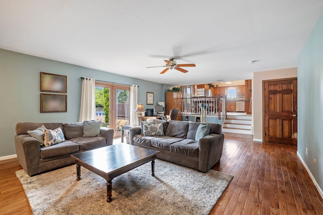 403 Tonelli Trl, Lockport, IL 60441 - living room featuring ceiling fan, wood-type flooring, and baseboards