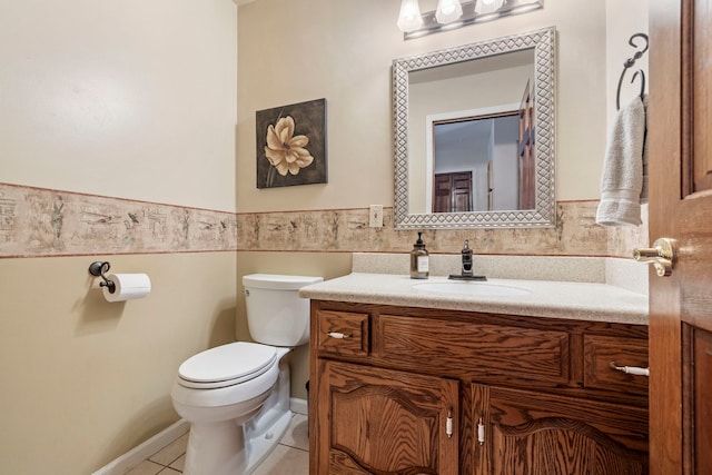 403 Tonelli Trl, Lockport, IL 60441 - half bathroom with tile patterned flooring, toilet, wainscoting, vanity, and tile walls