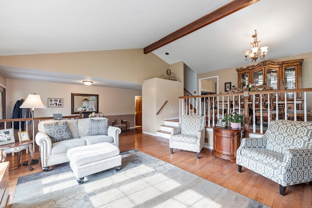 403 Tonelli Trl, Lockport, IL 60441 - living room featuring a chandelier, stairs, and wood finished floors