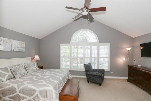 1608 W Ethans Glen Dr, Palatine, IL 60067 - bedroom with light carpet, baseboards, ceiling fan, and high vaulted ceiling