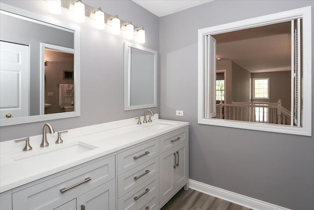1608 W Ethans Glen Dr, Palatine, IL 60067 - bathroom with double vanity, baseboards, and wood finished floors