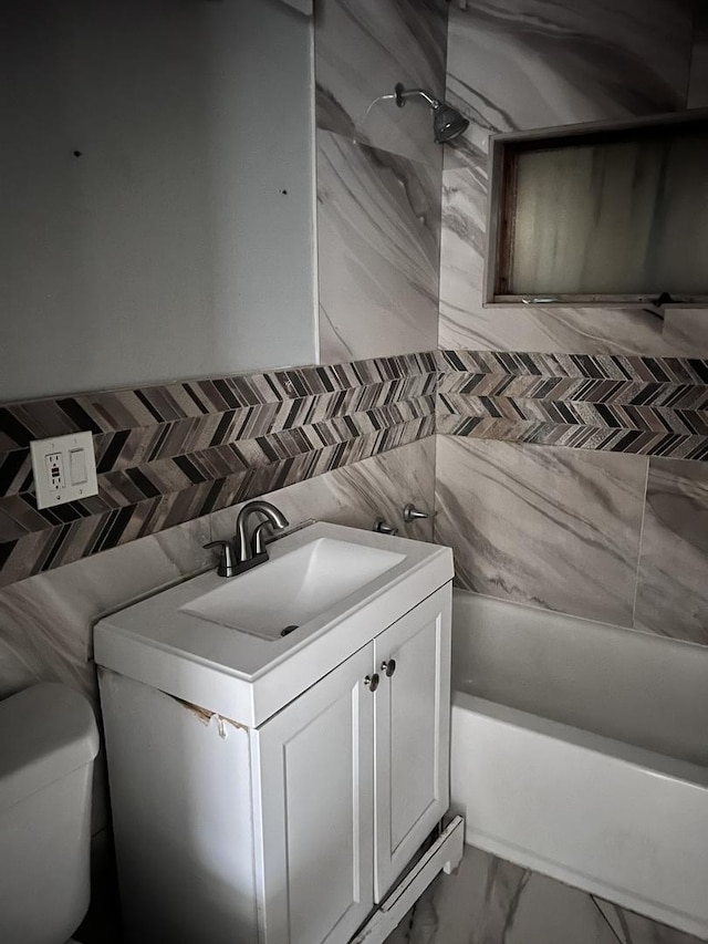 17814 Burnham Ave, Lansing, IL 60438 - bathroom featuring vanity, toilet, marble finish floors, and  shower combination
