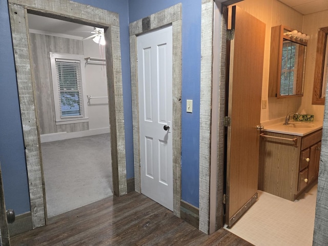 101 4th St, Fisher, IL 61843 - corridor featuring a sink and wood finished floors