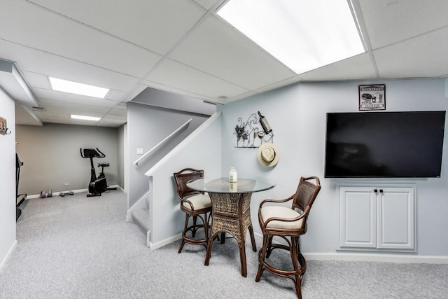 2041 Chatham Dr, Wheaton, IL 60189 - dining room featuring a drop ceiling, carpet flooring, stairs, and baseboards