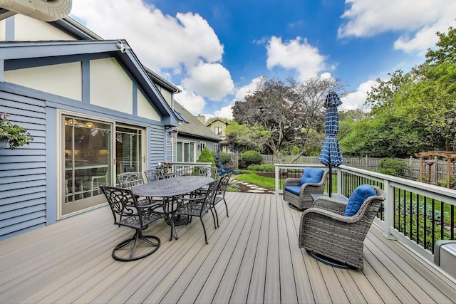2041 Chatham Dr, Wheaton, IL 60189 - wooden terrace featuring a fenced backyard and outdoor dining space