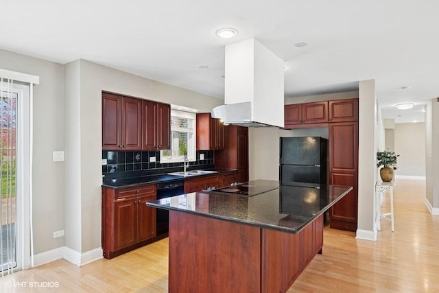 36 Chestnut Rd, Northbrook, IL 60062 - kitchen with black appliances, a sink, light wood-style flooring, and backsplash
