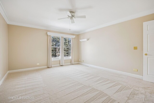 9310 Nicklaus Ln, Lakewood, IL 60014 - empty room with ceiling fan, crown molding, light colored carpet, and baseboards
