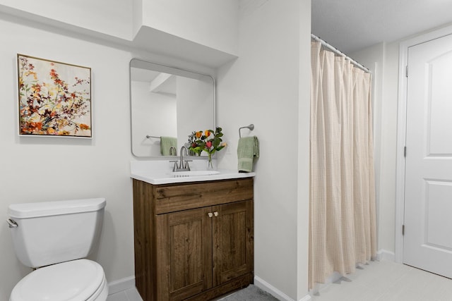 104 S Taylor St, Towanda, IL 61776 - full bathroom with vanity, toilet, baseboards, and curtained shower