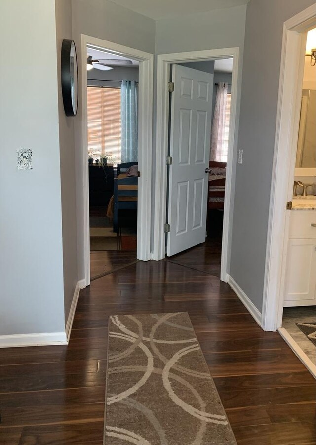 2406 Daybreak Ct, Elgin, IL 60123 - hall with baseboards, dark wood finished floors, and a sink