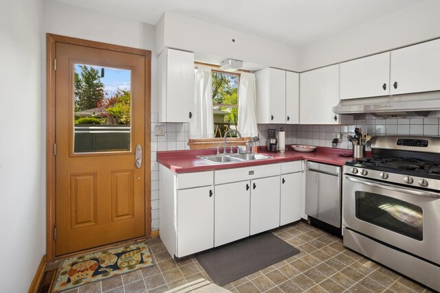133 Maple Ct, Bloomingdale, IL 60108 - kitchen with appliances with stainless steel finishes, under cabinet range hood, a sink, and healthy amount of natural light
