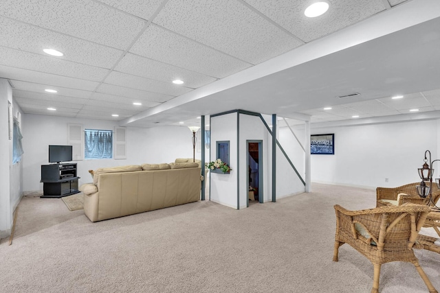 930 Ripple Brook Ln, Elgin, IL 60120 - living room featuring carpet, a paneled ceiling, and recessed lighting