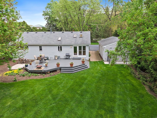 1536 N Elm St, Palatine, IL 60067 - rear view of property with a deck, roof with shingles, and an outbuilding