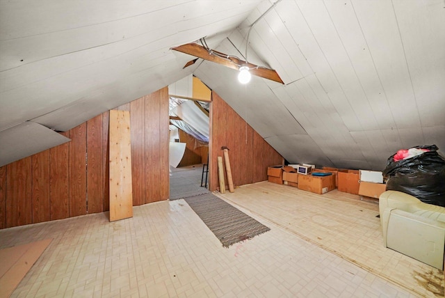 3732 Wisconsin Ave, Berwyn, IL 60402 - additional living space featuring wooden walls, lofted ceiling, and tile patterned floors