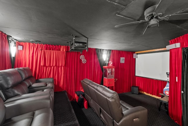 12425 W Regan Rd, Mokena, IL 60448 - home theater room featuring carpet floors, a ceiling fan, and wood walls
