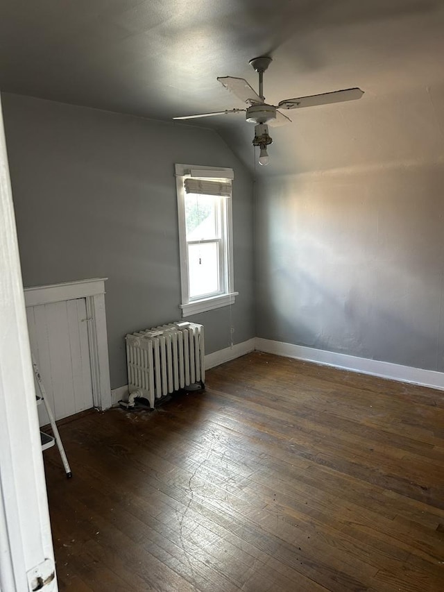 1258 Perry St, Des Plaines, IL 60016 - unfurnished room featuring radiator, ceiling fan, hardwood / wood-style flooring, and lofted ceiling