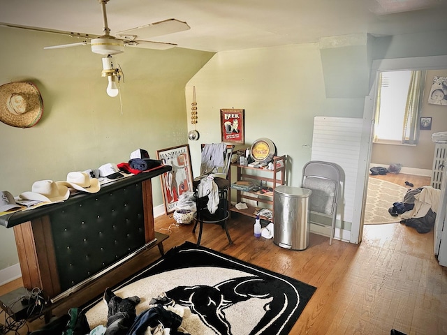 1258 Perry St, Des Plaines, IL 60016 - bedroom with wood finished floors, baseboards, and ceiling fan