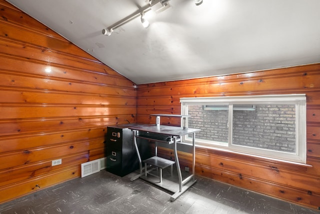 2317 Forest Ave, North Riverside, IL 60546 - office space featuring vaulted ceiling, tile patterned floors, and wood walls
