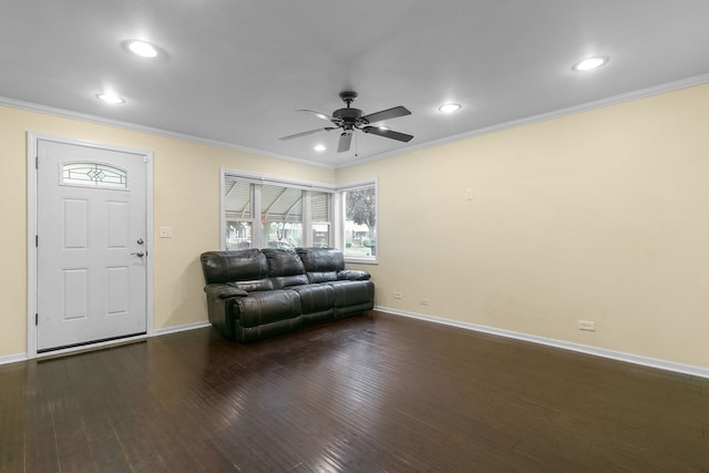 2317 Forest Ave, North Riverside, IL 60546 - living area featuring crown molding, baseboards, a ceiling fan, healthy amount of natural light, and recessed lighting